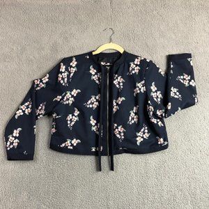 Eloquii Navy Blue Silky Feel Floral Full Zip Jacket Size 16